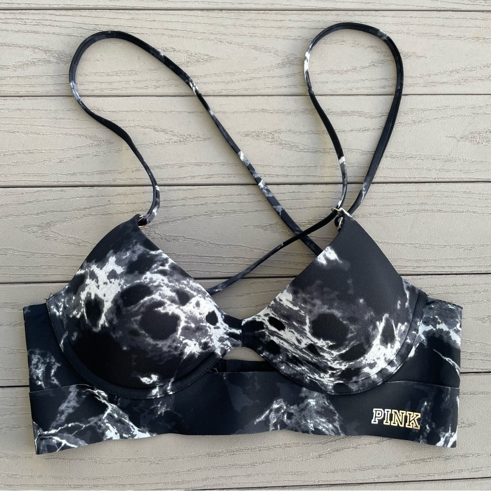 Victoria’s Secret PINK Bonded Black/White Marbled Push-Up Bra S